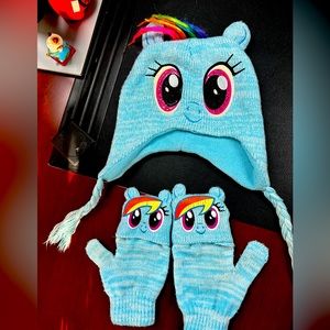 My Little Pony , Beanie + Gloves, One Size Fits Most  Style Rainbow Hair Knit